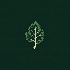 Poster - Stylized Green Tree Leaf with Branches on a Dark Green Background