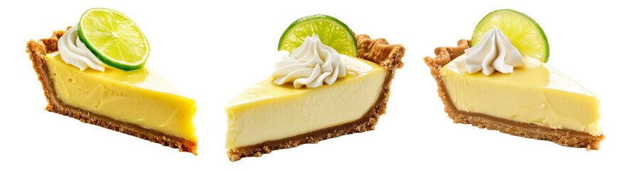 Wall Mural - Close-up of a lemon meringue pie featuring a golden crust, zesty lemon filling isolated on white transparent background