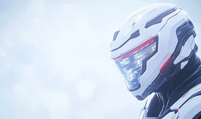 Aufkleber - A futuristic helmeted figure against a light background, showcasing advanced technology and sleek design.