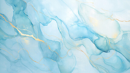 Poster - Abstract illustration showcasing a harmonious blend of soft blue and teal hues with golden accents, creating a tranquil and artistic effect for backgrounds and designs.