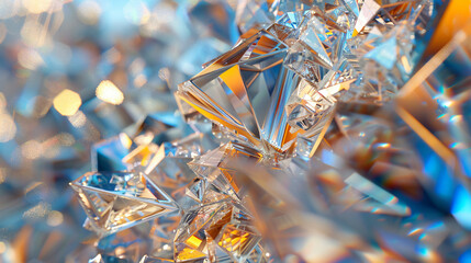 Poster - Stunning photograph showcasing a detailed close-up of crystal formations with refracted light, creating an intricate and colorful visual for design and artistic projects.