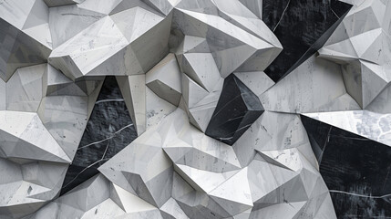 Poster - Abstract photograph showcasing a textured surface of angular black and white stone formations, emphasizing a modern and artistic aesthetic for design and architectural projects.