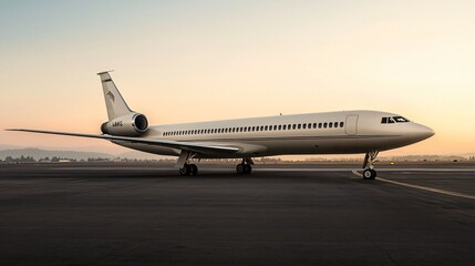 Poster - Commercial airplane parked on the runway at sunset amidst a tranquil sky
