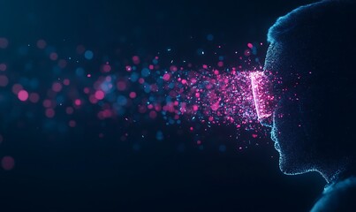 Poster - A profile of a person is shown, with vibrant particles dispersing from the head, suggesting themes of technology and digital transformation.