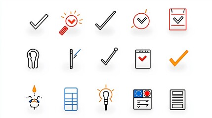 Fototapete - Collection of 15 linear icons focused on decision making featuring symbols for yes or no options radio buttons and checklists simple line style