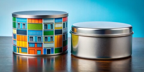 Poster - Architectural Photography of a Compact Cylindrical Tin with Removable Lid Showcasing Unique Design and Texture in a Modern Setting