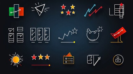Leinwandbilder - Outline icon set of 15 symbols depicting various preferences and choice related elements such as star ratings selection bars and priority marks  Designed in a clean