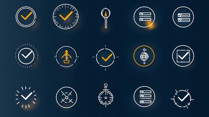 Aufkleber - Set of 15 thin line icons for choice options featuring highlighted circles tick marks and option lists in a style  These minimal modern icons are perfect for user interfaces apps websites