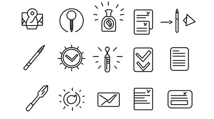 Poster - Set of 15 linear icons depicting various choice and selection options including target symbols approval marks and choice menu elements  This simple provides a clean