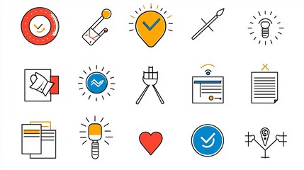 Leinwandbilder - Set of 15 Linear Icons Illustrating Choice and Selection Options with Symbols for Target Approval Marks and Choice Menus   Simple Graphic Design Elements for Digital User Interface and Experience