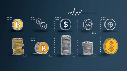 Aufkleber - Comprehensive Set of Outline Icons Representing Various Coin Currency and Financial Concepts and Symbols for Business Banking and Investment Applications