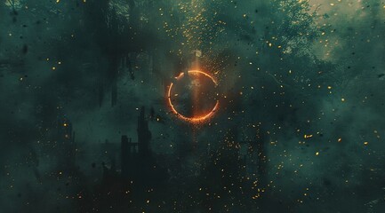 gold circle frame firework confetti of light golden