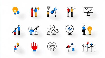 Leinwandbilder - A set of 15 minimalist icons representing the concepts of team building unity and shared goals  The icons feature a clean modern design style that conveys a sense of professional growth