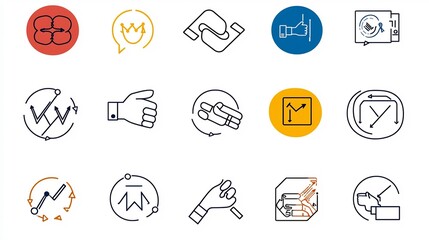 Fototapete - Set of 15 team related outline style icons featuring handshakes group discussions and collaborative teamwork elements for business corporate and professional concepts