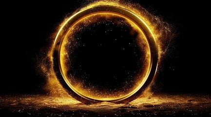 gold circle frame firework confetti of light golden