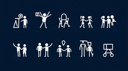 Aufkleber - Collection of 15 minimal outline style icons focusing on team spirit mutual assistance and shared achievements for business enterprise or organization concepts