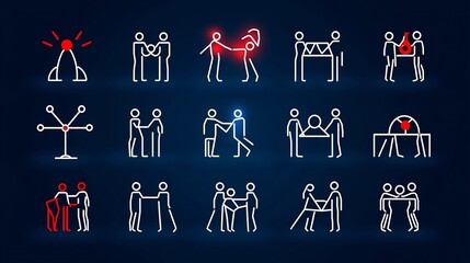 Aufkleber - Collection of 15 minimalist icons focusing on the themes of team spirit mutual assistance and shared success