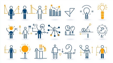 Leinwandbilder - Set of 15 linear icons illustrating key teamwork principles and group success strategies including symbols for planning and organizational leadership