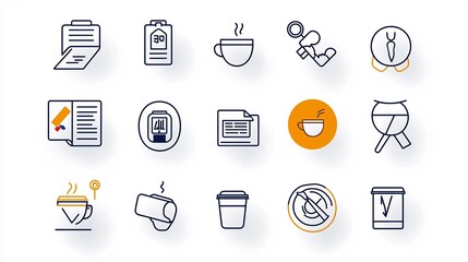 Aufkleber - Set of 15 minimalist outline icons representing the workaholic lifestyle including symbols for overtime coffee cups and endless tasks  Clean with editable strokes