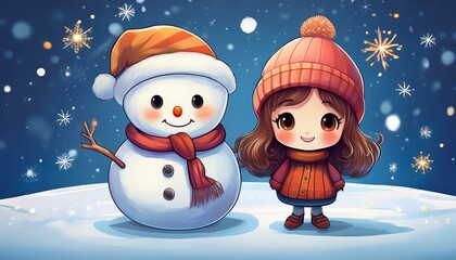 Wall Mural - two snowmen in a snow