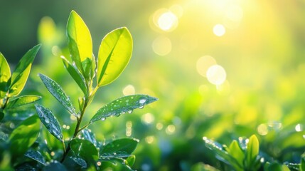 Wall Mural - young plant, morning light. generative ai