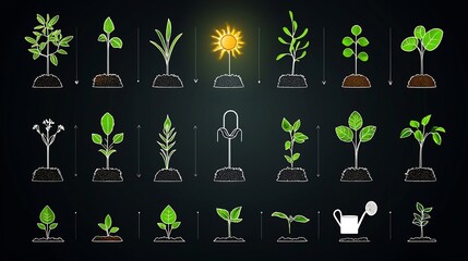Aufkleber - Set of 15 Outline Icons Representing Various Stages and Elements of Plant Growth and Cultivation Designed in a Clean Style with Editable Strokes for Use in Infographics Web Design and Botanical