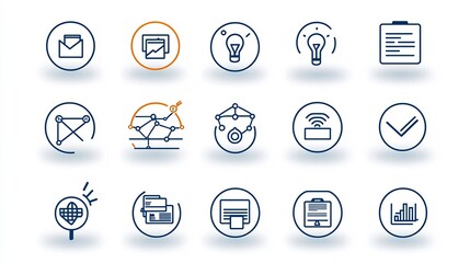 Aufkleber - This outline icon set features a collection of 15 corporate symbols including company structure document management and networking icons  Designed in a style with editable strokes