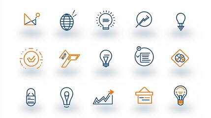 Aufkleber - Collection of 15 corporate outline icons focusing on business strategies company growth and organizational goals  This minimal design set provides visual elements for management success planning
