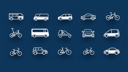 Aufkleber - Set of Stylish Outline Icons Representing Various Transportation Modes Including Car Bus and Bicycle Symbols in a Clean Minimalist with Editable Stroke
