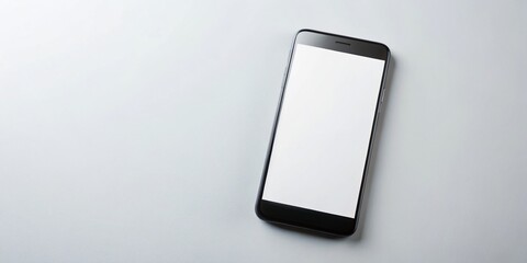 Poster - Black Mobile Phone with White Screen on a Clean White Background for Minimalist Design and Modern Technology Concepts