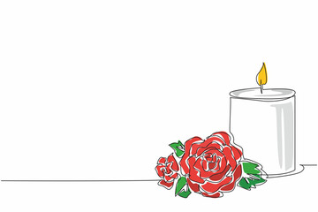 Poster - Single continuous line drawing a burning candle in a candlestick. Old style of learning and writing. Increasing knowledge. Education. Writing. World Candle Day. One line design vector illustration