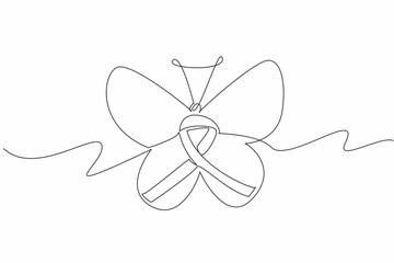 Poster - Single one line drawing ribbon in the middle of the butterfly. Step by step passed. Like being reborn. New generation. New hope. Zero Discrimination Day. Continuous line design graphic illustration