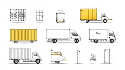 Poster - Transport Logistics Icon Set with 15 Clean Symbols Representing Delivery Van Shipping Container Warehouse and Other Logistics Elements in Editable Outline Style