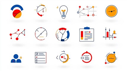 Aufkleber - Collection of 15 simple linear icons focused on planning and strategy featuring icons for timeline goal other business management concepts in a minimalist style
