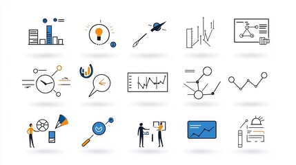 Leinwandbilder - Collection of 15 strategic planning and line icons in a simple modern and minimalist style  Includes icons for timeline goal setting teamwork and workflow management