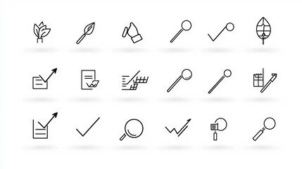 Leinwandbilder - Minimalist Design of Action Plan Icon Set Featuring 15 Outline Symbols Representing Checklist Implementation Steps and Analysis Concepts for Business Strategy Workflow and Project Management