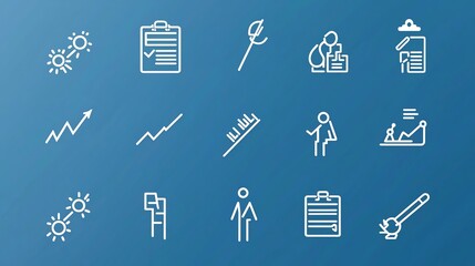 Poster - Minimalist Icon Set Depicting 15 Outlines for Action Plan Concepts Including Symbols for Checklist Implementation Steps and Analysis for Business Workflow and Strategy Management
