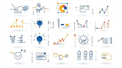 Poster - Comprehensive outline icon set featuring 15 essential action plan elements including task management decision making and progress tracking presented in a style with editable stroke options