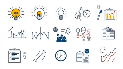 Poster - Outline Icon Set Featuring 15 Symbols for Action Planning Task Management Decision Making and Progress Tracking  Presented in a Style with Editable Stroke