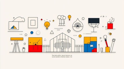 Fototapete - Comprehensive Collection of 15 Linear Icons Focused on the Art World Featuring Museum Building Canvas and Architectural Elements in a Simple Line Style