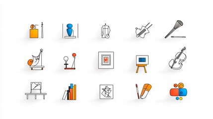 Fototapete - Minimalist Collection of 15 Outline Style Icons Depicting Classic Art Forms Such as Painting Sculpture and Music for Creative Educational or Decorative Use