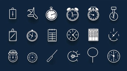 Leinwandbilder - Minimalist Set of 15 Outline Icons Representing Various Time Elements Such as Clock Calendar and Timer Symbols in Clean with Editable Stroke