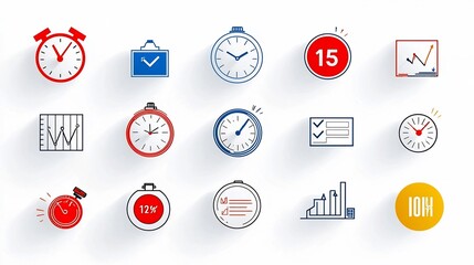 Poster - Collection of 15 linear icons representing scheduling and countdown with symbols for daily reminders stopwatch and deadline  Clean showcasing time management organization and productivity tools