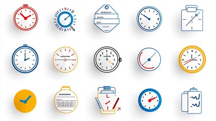 Leinwandbilder - Collection of 15 linear icons symbolizing scheduling countdown and time management concepts such as daily reminders stopwatch and deadline with a clean modern and minimal design