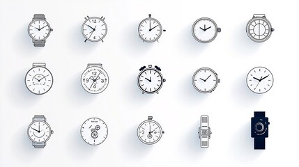 Poster - Minimalist Icon Set of 15 Time Related Symbols including Watch Time Lapse Alarm Clock and Other Time Management Concepts