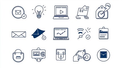 Aufkleber - Set of 15 clean outline icons representing various training and learning elements including education online test webinar symbols and other digital learning tools with editable stroke