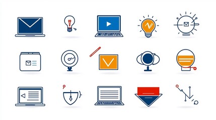 Leinwandbilder - Collection of 15 linear icons representing virtual training with symbols for interactive webinars online assessments and self paced learning clean