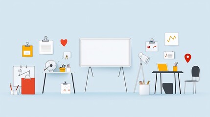 Poster - Thin line icon set featuring various training and learning elements such as seminar teacher and digital whiteboard These simple minimal graphics are perfect for educational academic