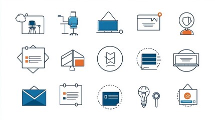 Fototapete - Set of 15 streamlined linear icons illustrating various education and training themes including symbols for live online classes training sessions and digital certificates presented in a simple style