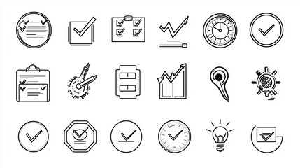 Aufkleber - Comprehensive Icon Set Featuring 15 Minimalist Outlines for Statistics Data Visualization Surveys and Feedback Collection